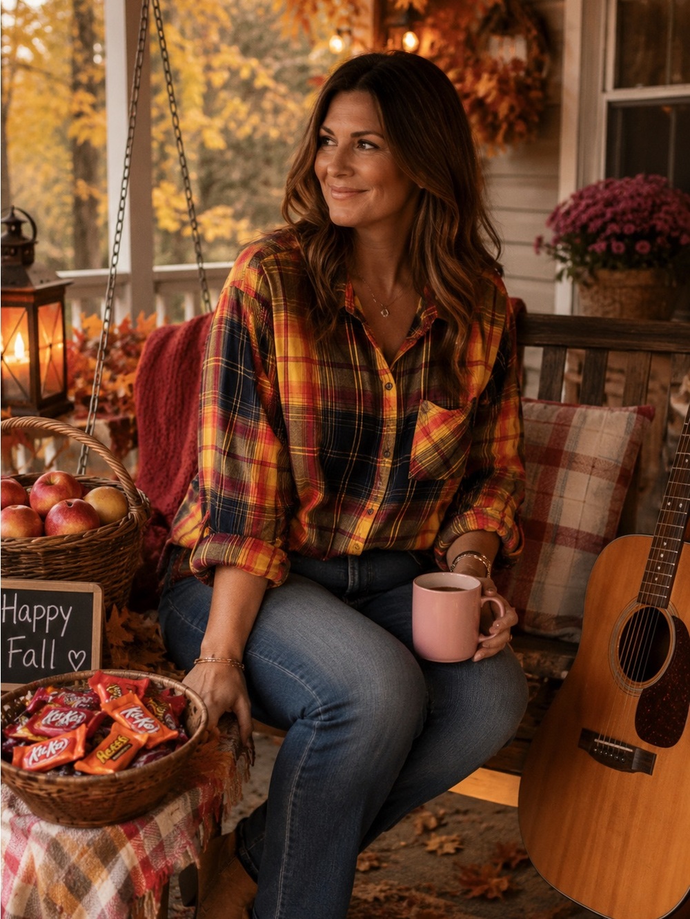 Women’s 22/24 Plaid Button-Up Shirt in Orange, yellow, and Red